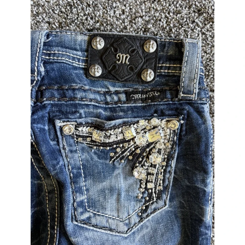 Miss Me Skinny Jeans Blue Bling Embellished Stretch Denim Girls Size 14 25